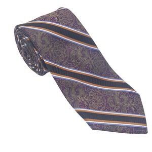 Pronto Uomo 100% Silk Tie Burgundy Paisley and Stripe TIE028
